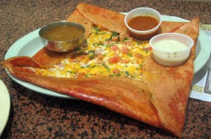 spicy dosa with sambar and chutney