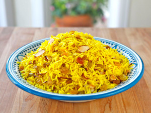 Saffron rice with almonds nuts pischios